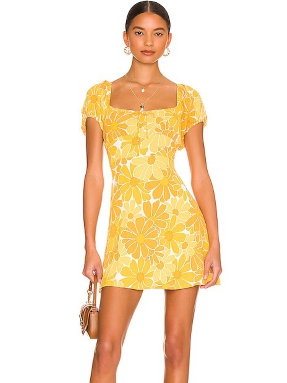 Faithfull The Brand Mini Dress Women’s size 4 Floral Yellow Lovita Marigold X